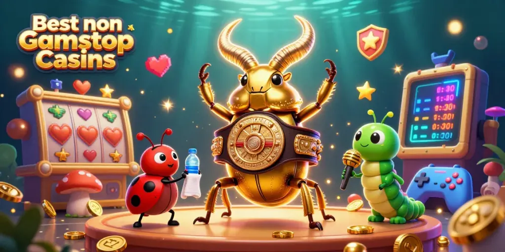 Engaging scene showcasing the Best non Gamstop Casinos with lively characters and casino elements