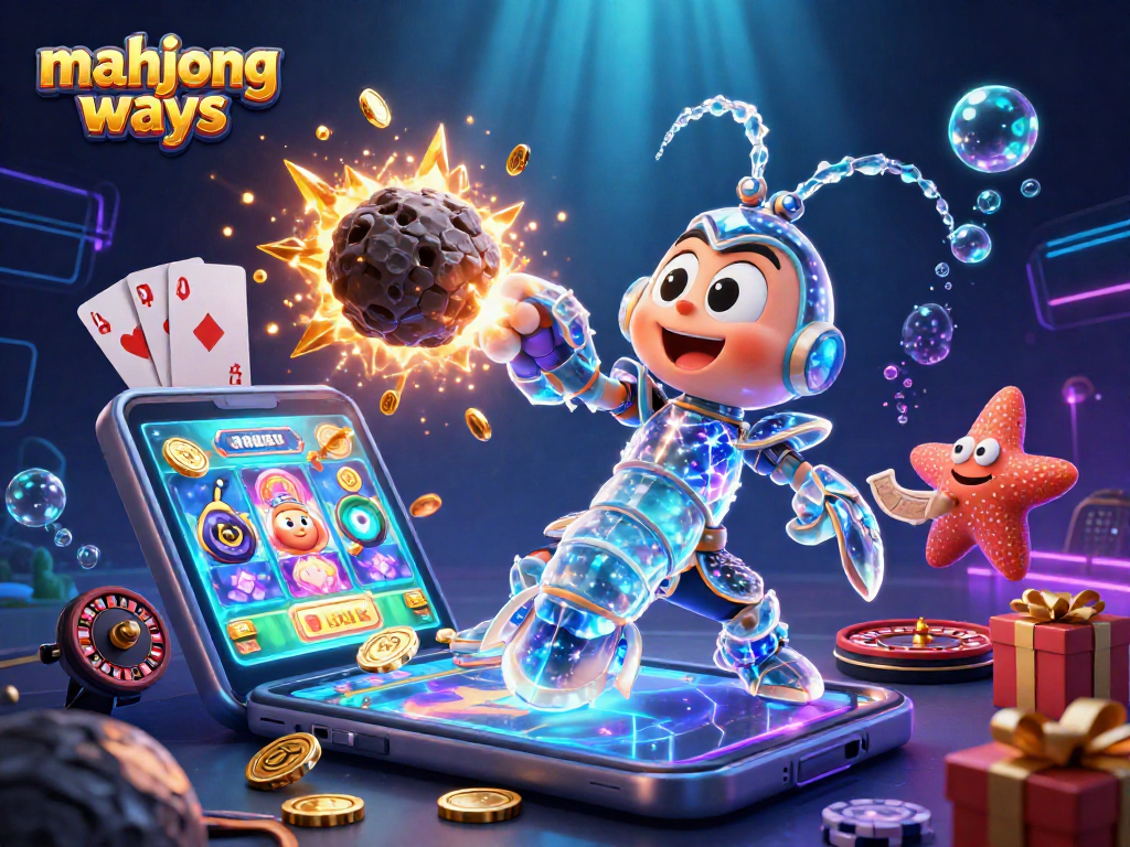 Experience the excitement of mahjong ways with vibrant slots and 3D characters exploring a cosmic casino.