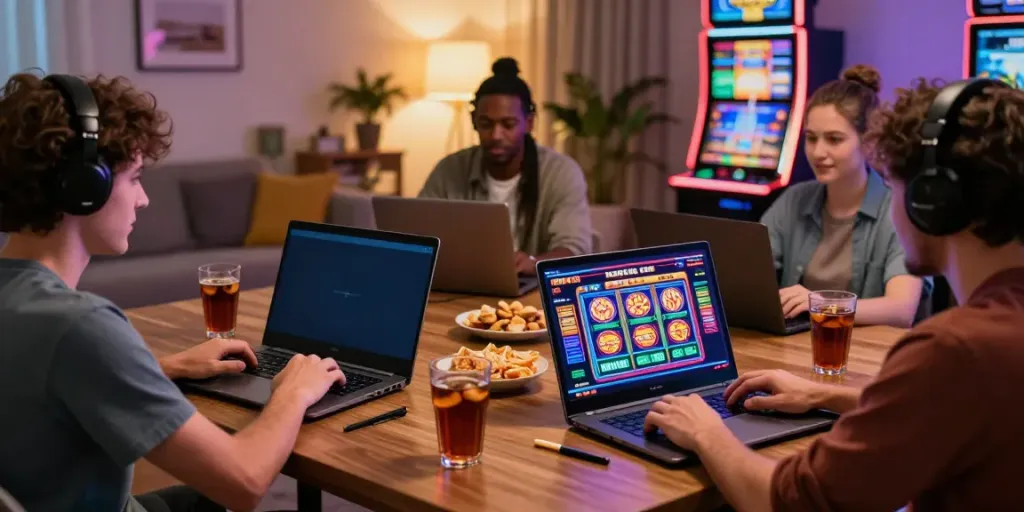Exciting scene of players engaging at mastercard casinos from home with vibrant gaming visuals.