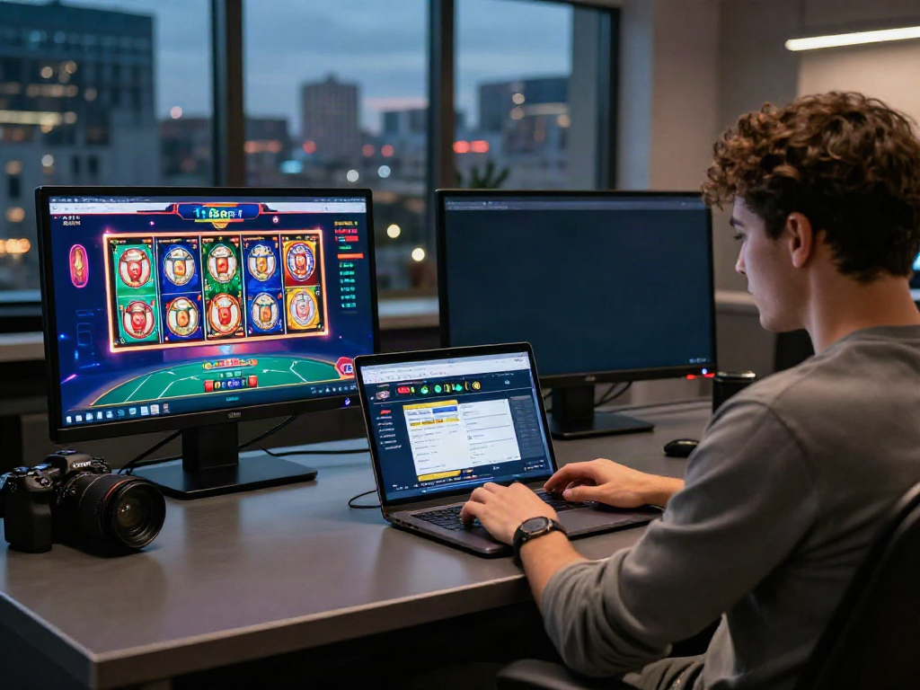 Online gaming experience with 11bet interface on laptop, vibrant atmosphere.