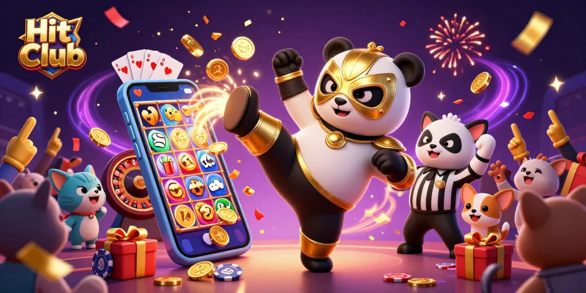 Hit Club celebrates with an exciting casino scene featuring colorful slot games and cheering animals.