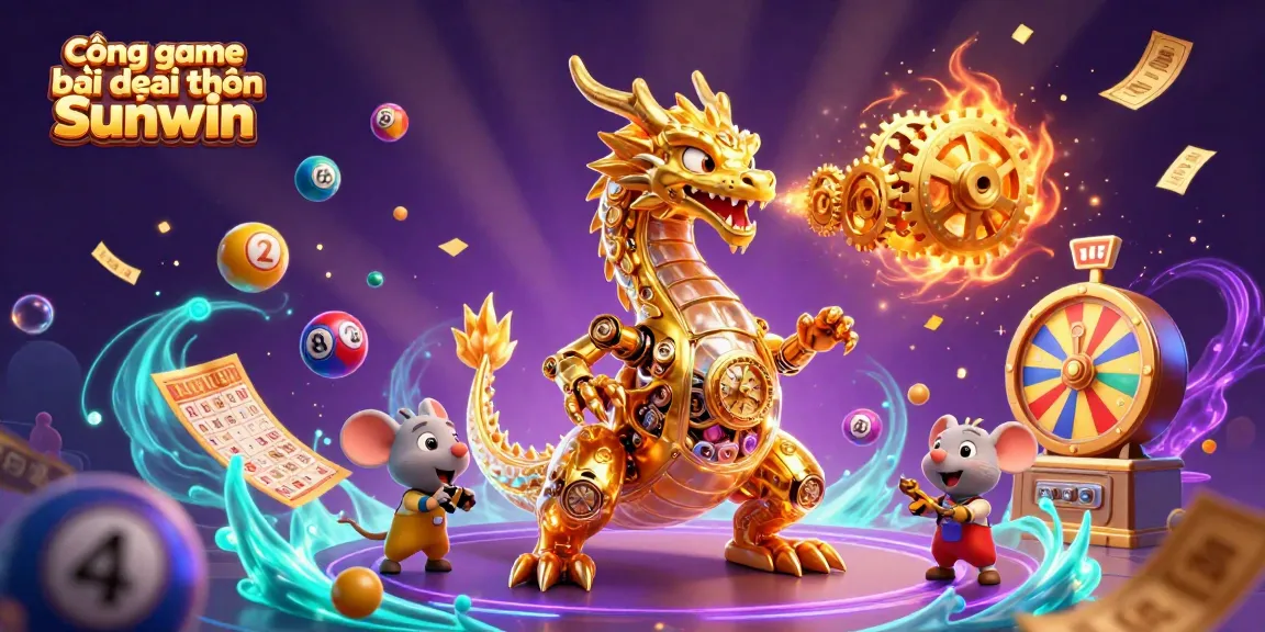 Experience the thrill of Cổng game bài đổi thưởng Sunwin, featuring a dynamic dragon and colorful game elements.