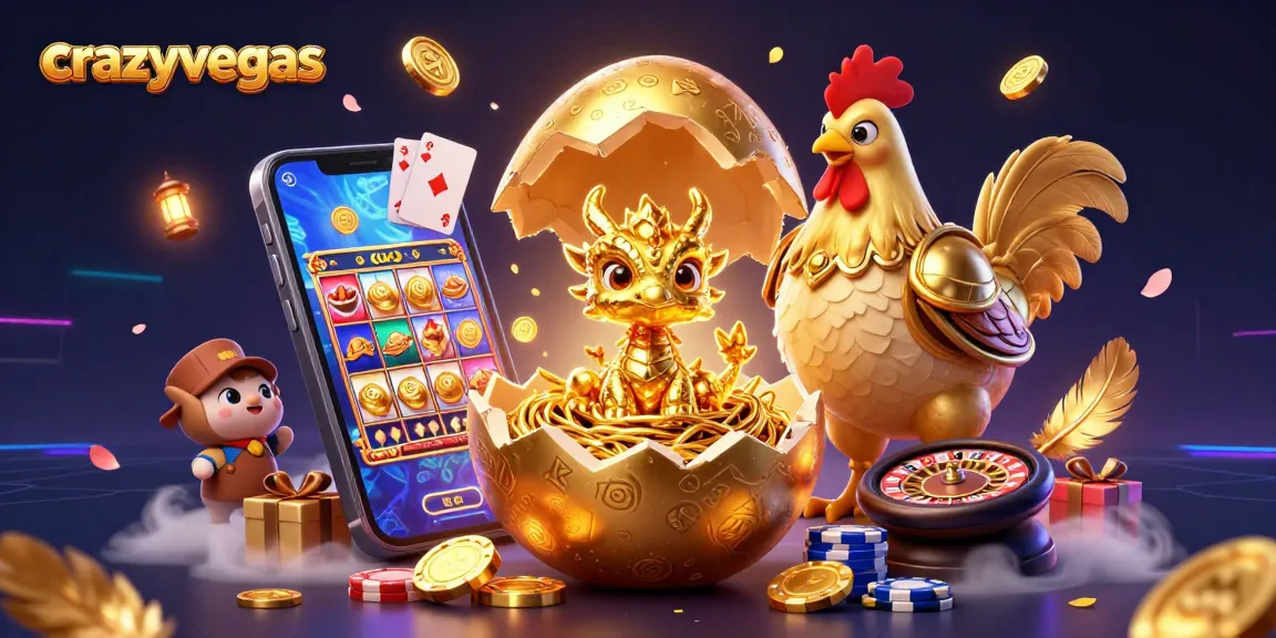 Experience thrilling gaming with crazyvegas at this dynamic casino scene featuring a golden dragon and slot games.