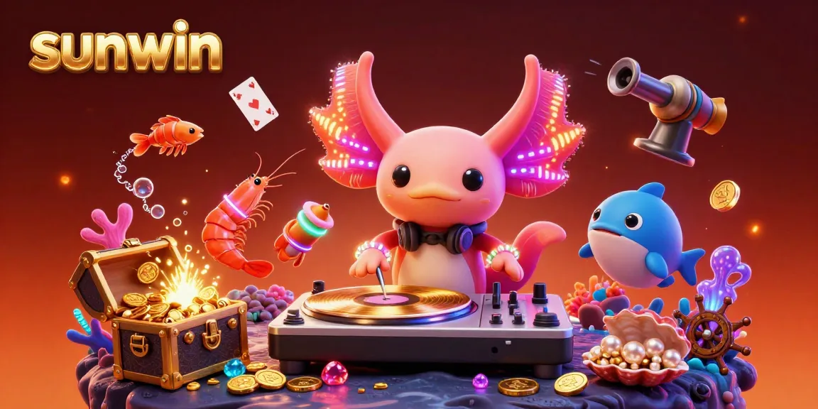 Spin the reels of underwater excitement with sunwin, featuring vibrant axolotl DJ and treasures.