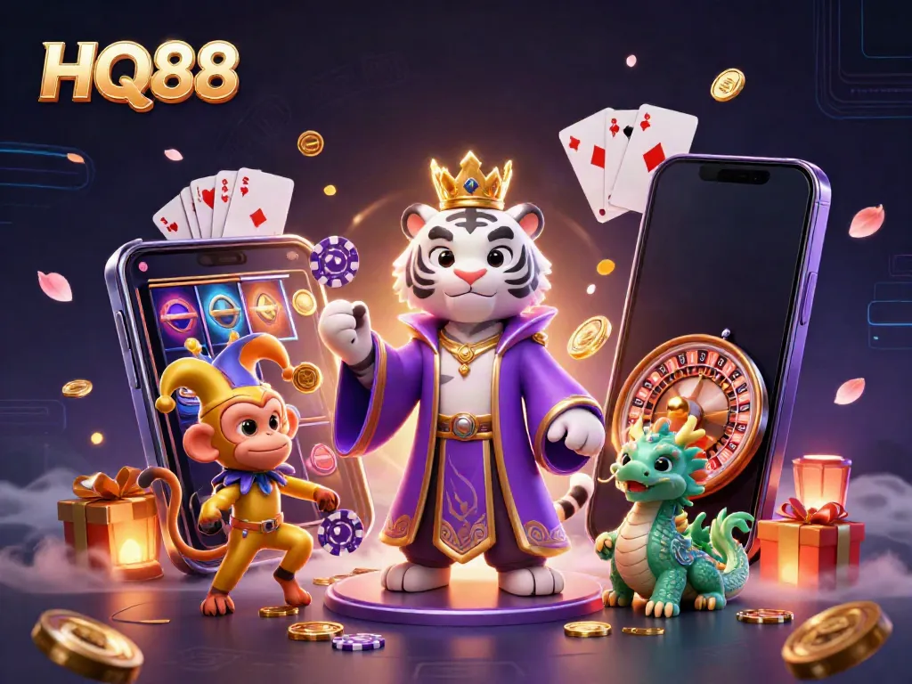 Engage in exciting casino adventures with HQ88 featuring playful characters and vibrant gaming elements.