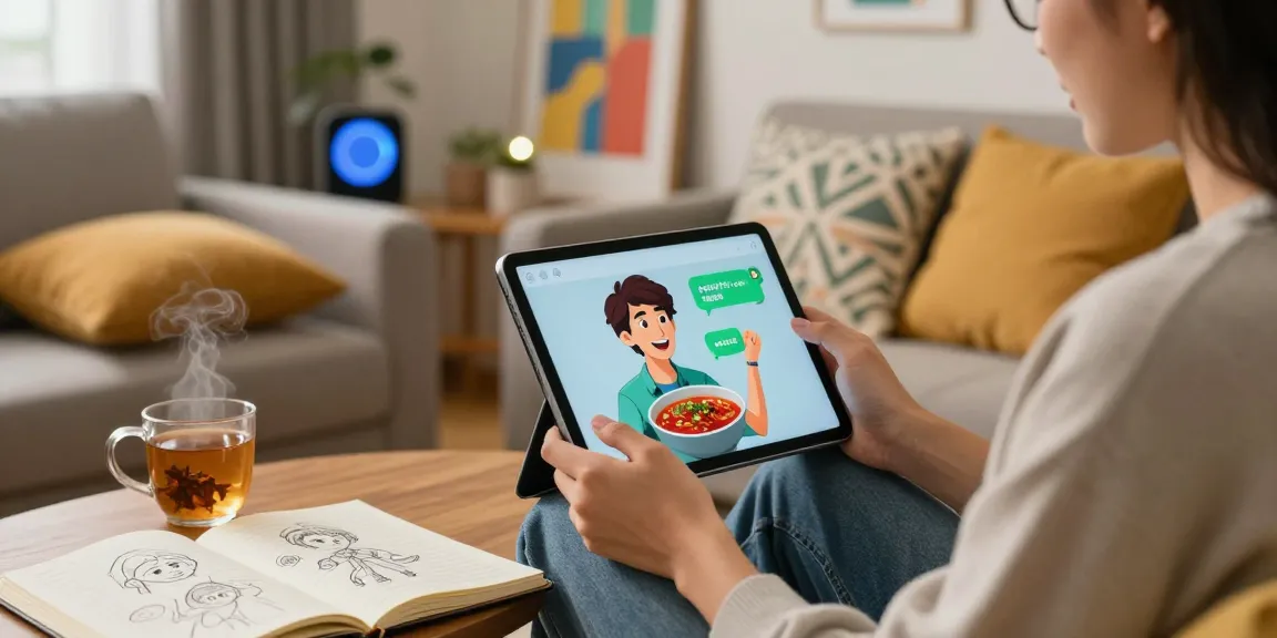 Engaging in a spicy chat with AI in a cozy living room, showcasing digital interaction.